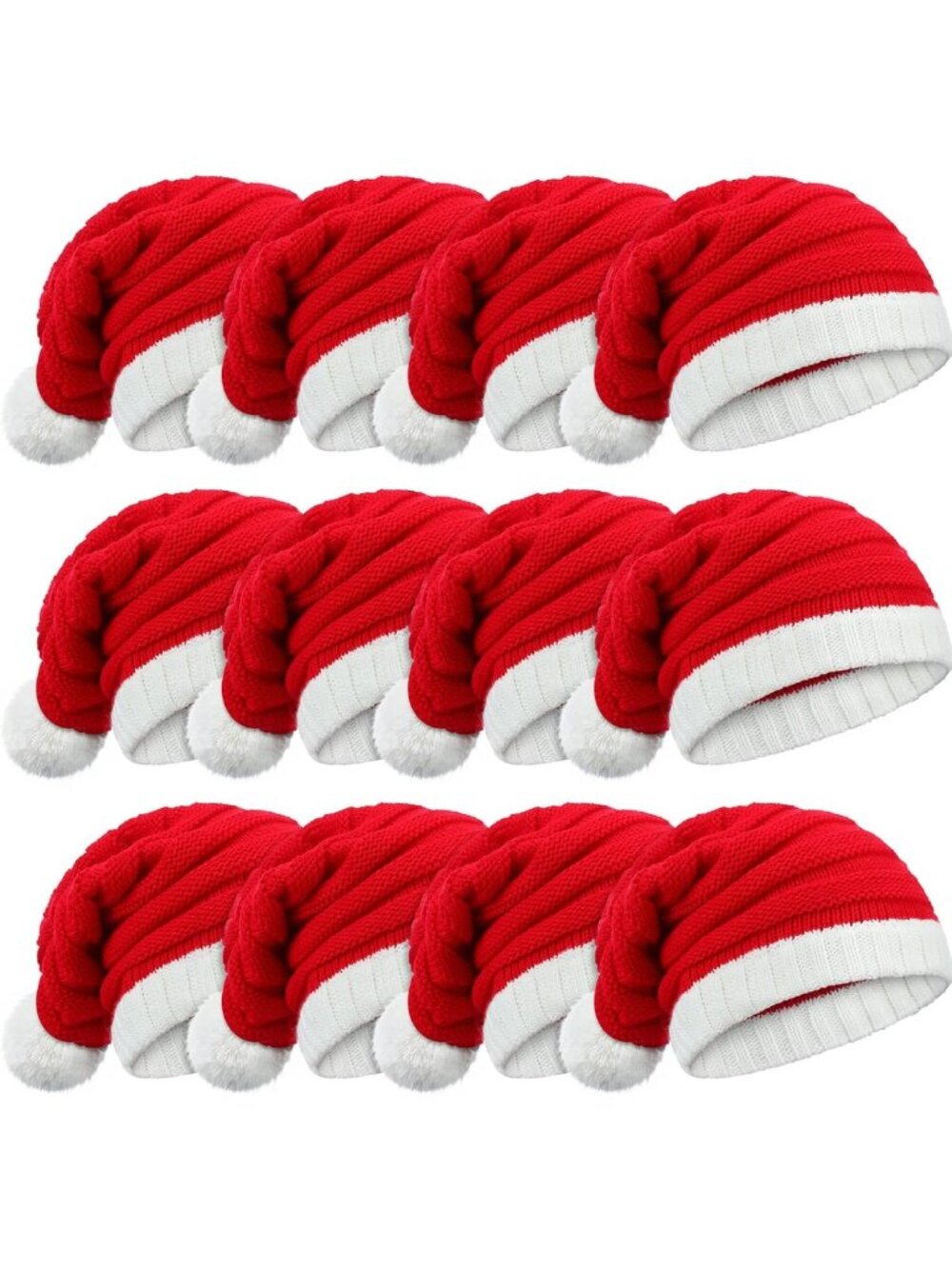12 Christmas Knitted Elf Hats & Santa Beanies for Adults - Winter Pompom Caps